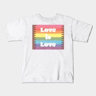 Pride Flag Brick Wall Design Pastel Love is Love Kids T-Shirt